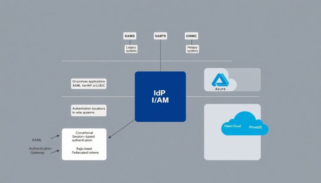 Gerenciamento de identidades federadas (SSO, SAML, OIDC) em ambientes híbridos e multi-cloud - иллюстрация